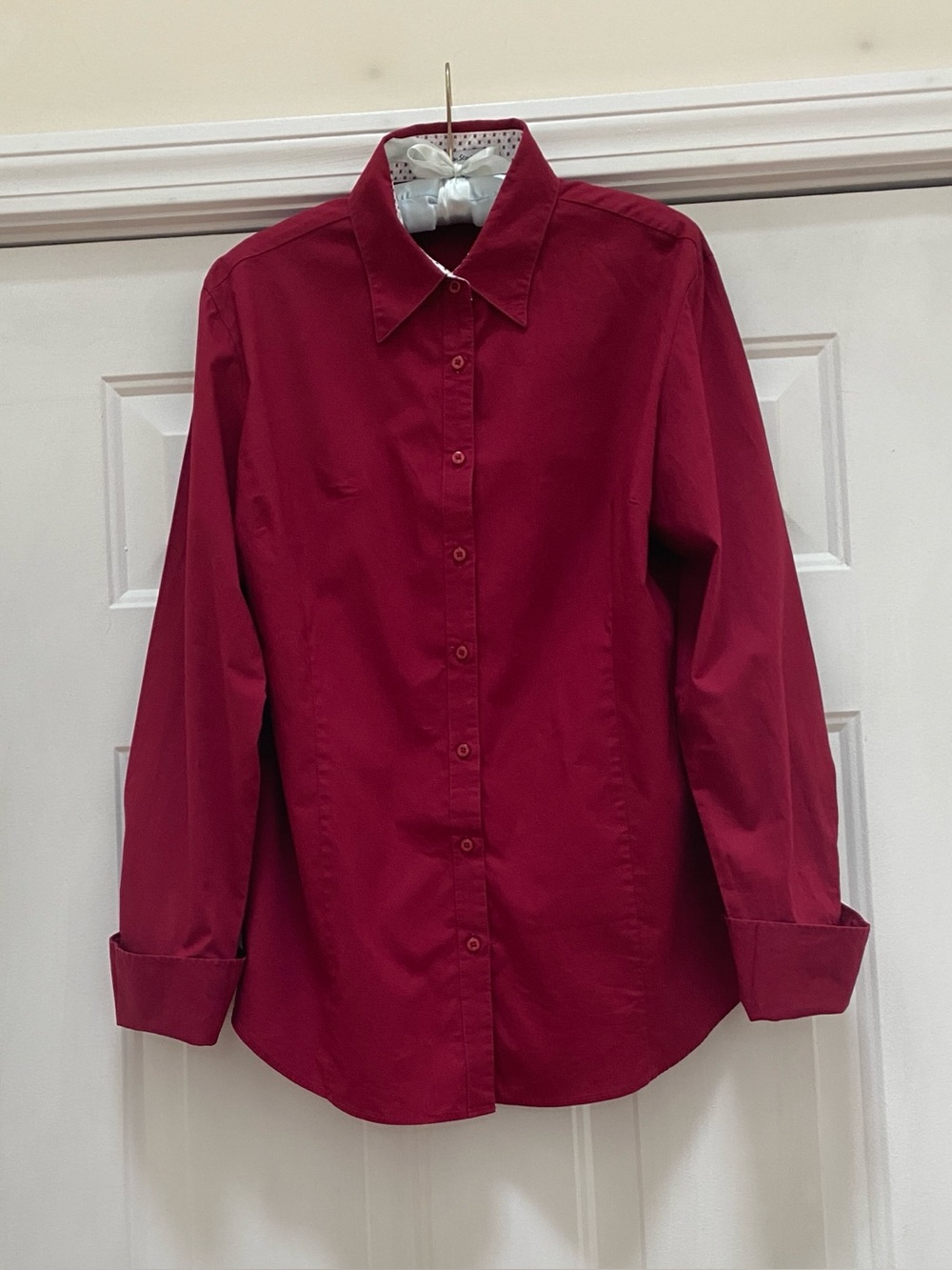 Long Sleeve Button Down Shirt in Deep Wine Red w/ French Cuffs, Size L